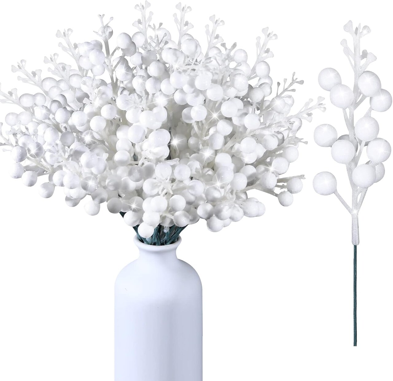 7.9 Inch Artificial Berries Sprays Branches Floral Pick(White)
